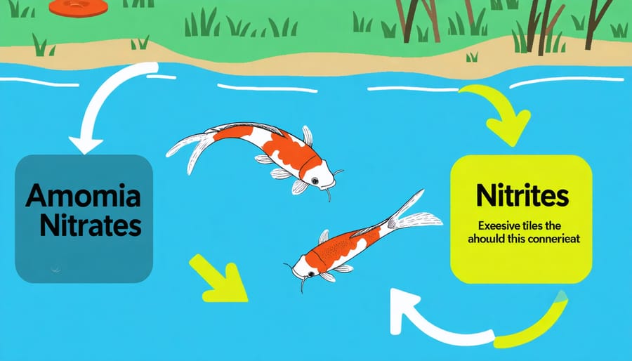 Diagram of the nitrogen cycle in koi ponds showing bacterial conversion processes