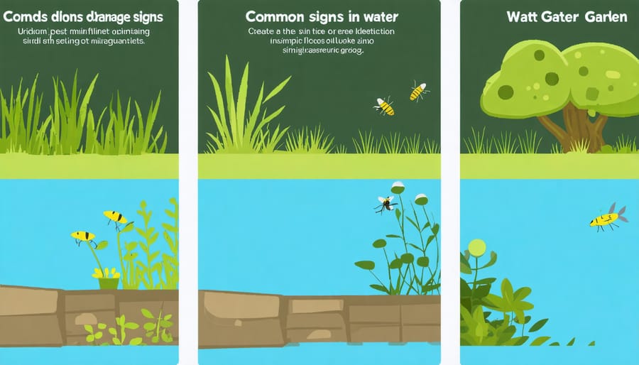 Infographic displaying various water garden pest problems and their visual indicators