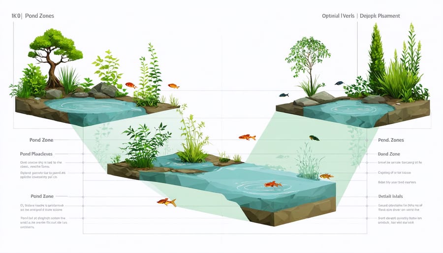 Cross-section illustration of pond zones highlighting different planting depths and areas