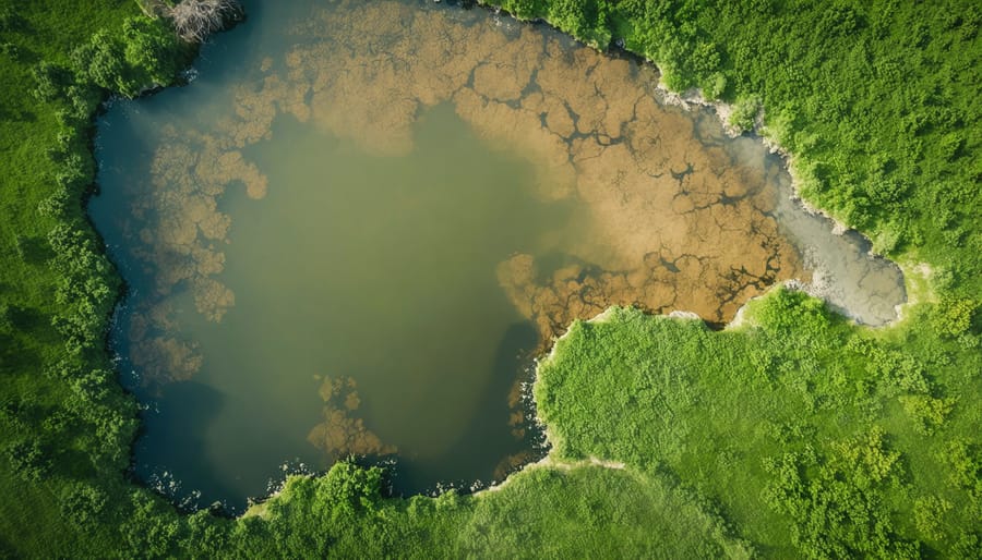 Bird's eye view of a wildlife pond showing its watershed boundaries and drainage patterns