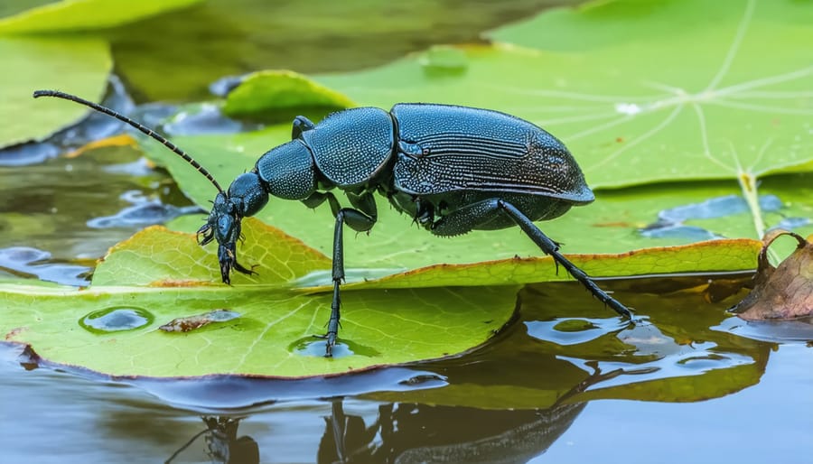 Detailed view of a water weevil insect controlling aquatic weeds