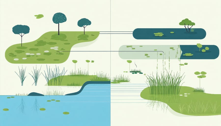 Comparison diagram showing static traditional pond management versus dynamic adaptive management methods