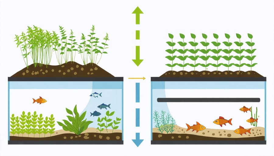 Illustration of aquaponics cycle with fish waste converting to plant nutrients