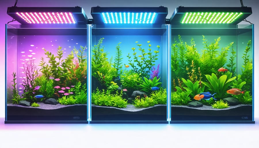 Professional LED lighting system demonstrating various light spectrums used for marine plant cultivation