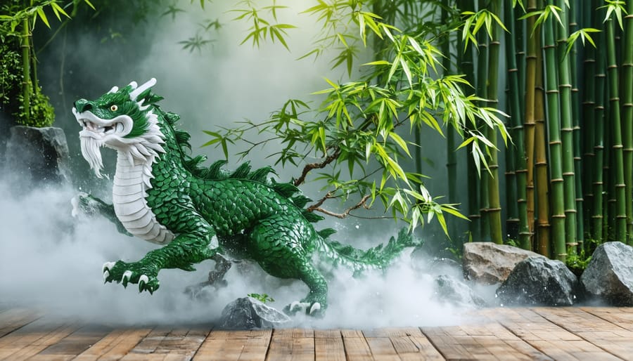 Traditional bamboo deer scarer tipping with water flow in a zen garden