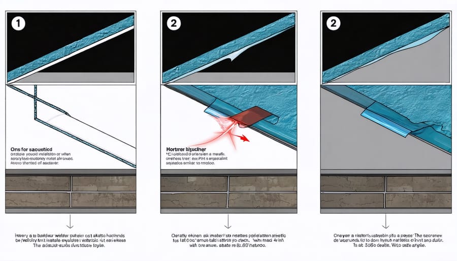 Sequential photos showing the key steps in installing a pond water barrier