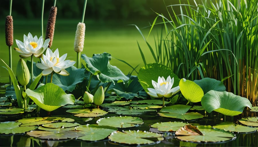 Various aquatic plants commonly found in healthy ponds