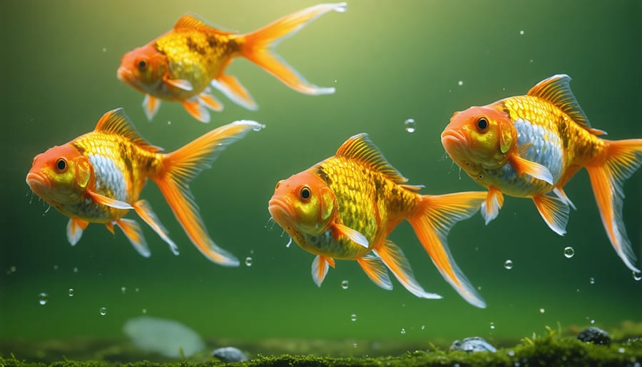 Diverse group of pond fish demonstrating healthy community interaction