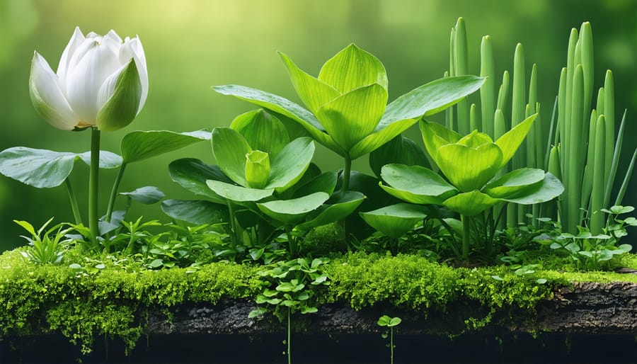 Collection of beneficial aquatic plants used for natural zinc filtration in ponds