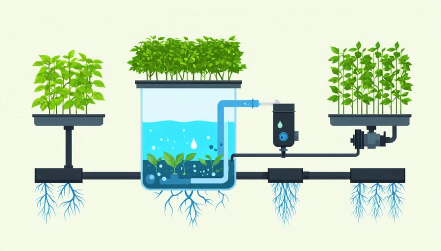 Cross-section diagram of hydroponic water culture system components