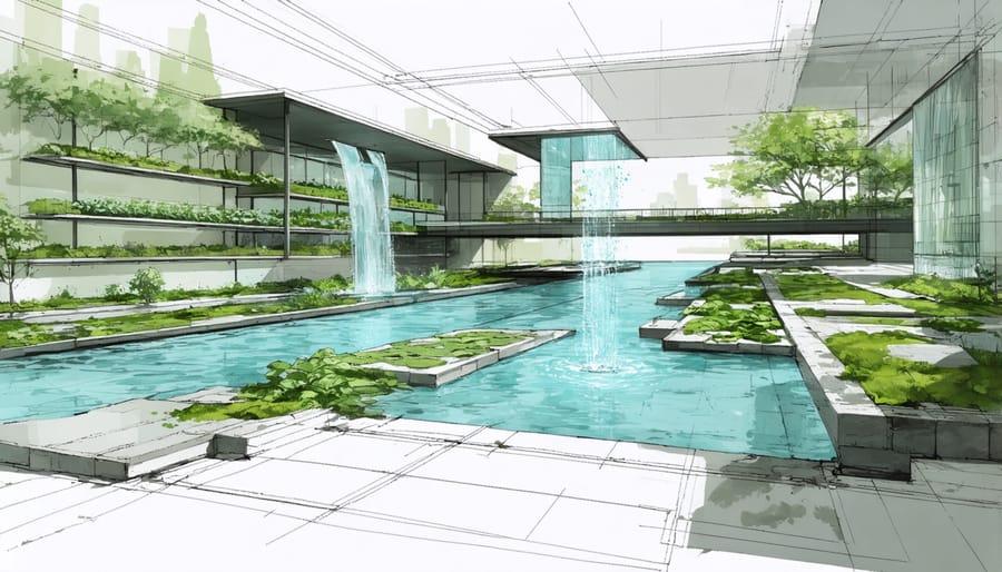 Integrated design of hydroponic and traditional water garden elements