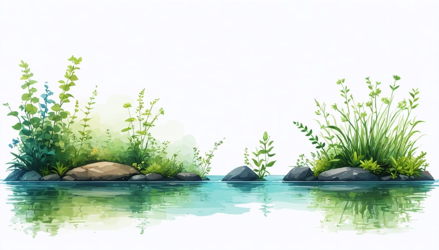 Cross-section view of a water garden showing various planting depths and natural zones