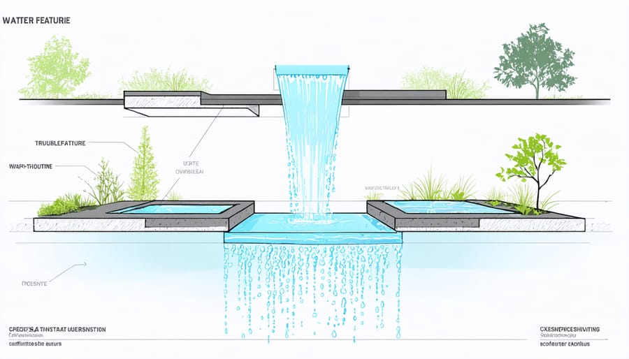 Illustrated diagram of common water feature problems and their solutions