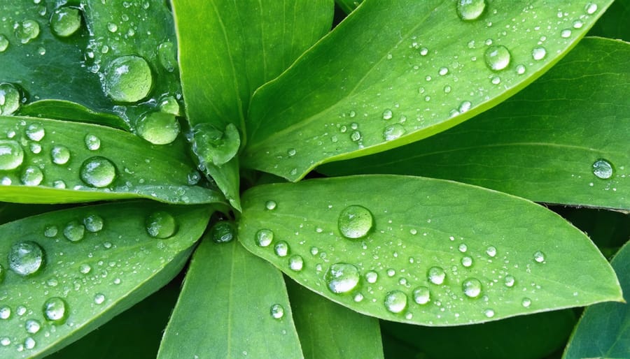 Early stage edema symptoms on pond plant leaves showing small, watery blisters