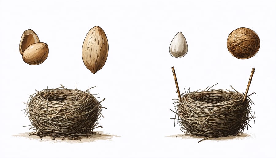 Side-by-side display of safe natural nesting materials versus dangerous synthetic materials