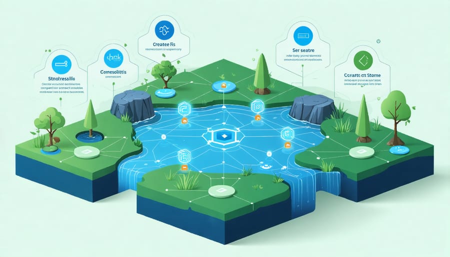 Diagram illustrating how smart sensors integrate with blockchain technology in pond monitoring