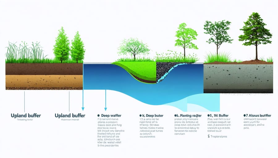 Illustrated cross-section of retention pond showing plant zones and water levels