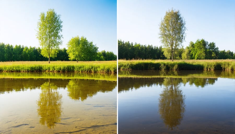 Drainage pond maintenance activities shown across spring, summer, fall, and winter seasons