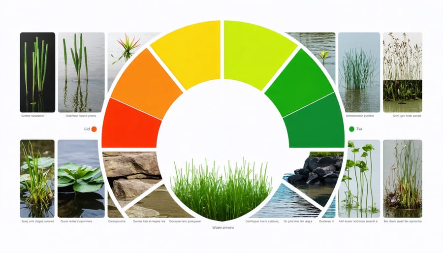 Color wheel showing complementary and harmonious plant combinations for water gardens