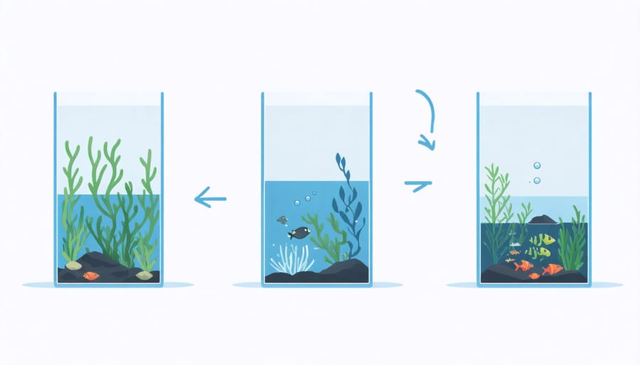 Instructional diagram for eco-purifier cube placement in various aquarium setups