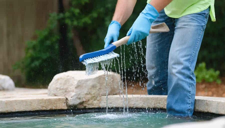 Demonstration of proper maintenance techniques for a wildlife water fountain