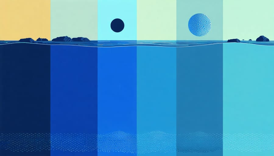 Scientific illustration of light penetration depths for different colors in water