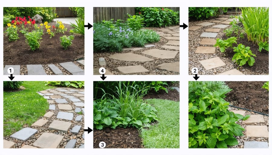 Sequential photographs demonstrating rain garden installation process