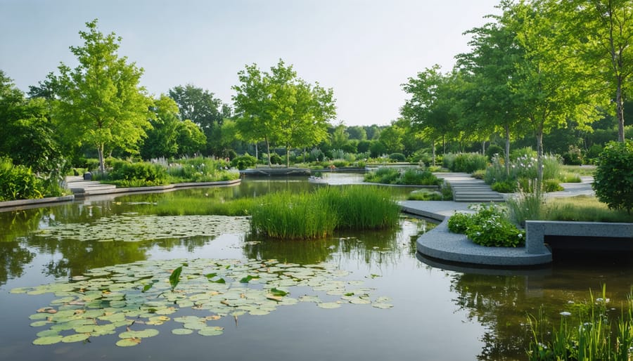 Advanced pond monitoring system showing water quality sensors and climate control equipment
