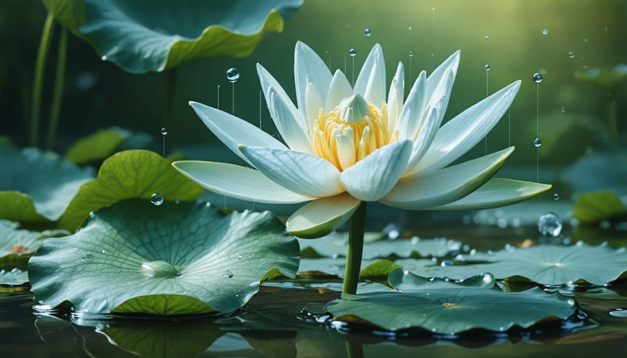 Annotated photograph of water lily showing identifying characteristics