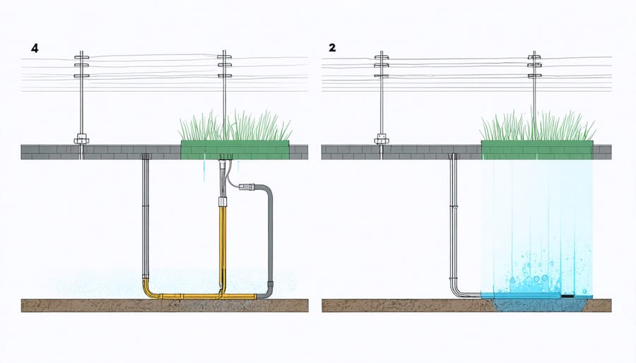 Technical illustration of waterproof electrical connection assembly for garden water features