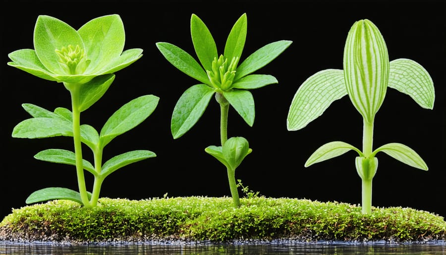 Various native aquatic plants suitable for different pond zones, including marginal, floating, and submerged species