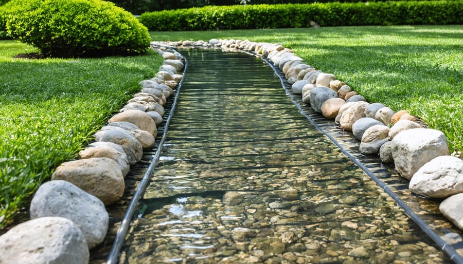 Step-by-step installation of drainage system with gravel, pipe, and filter fabric