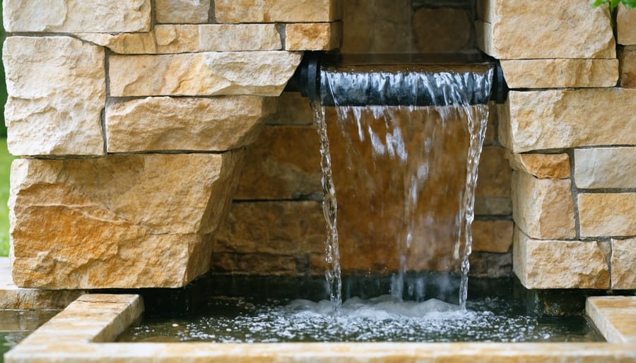 Hidden drip irrigation system integrated into an ornamental garden water feature