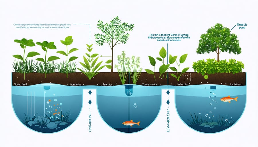Infographic illustrating nutrient cycle between fish waste, plants, and filtered water in a hydroponic system