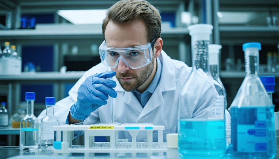 Scientist analyzing water samples using modern laboratory equipment