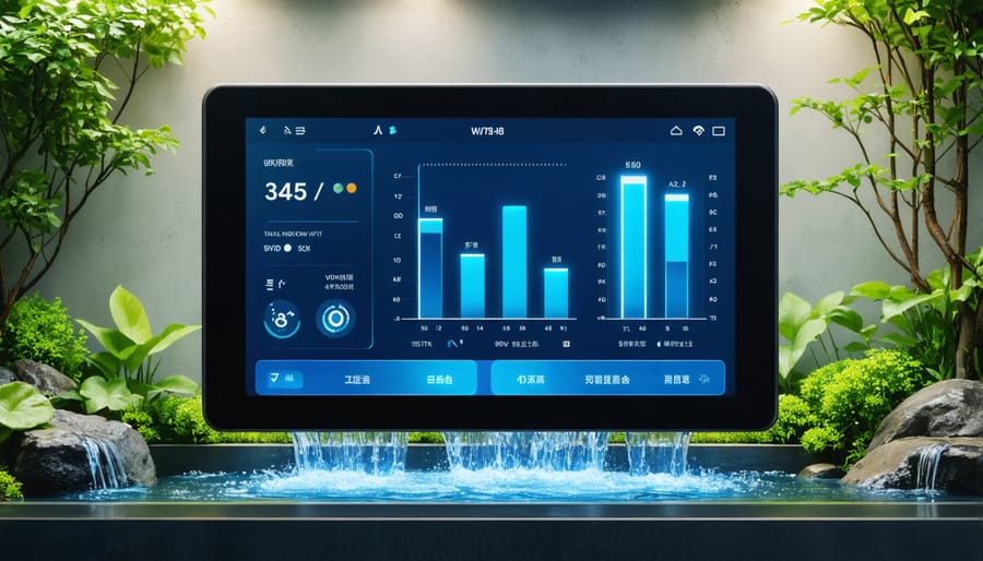 Modern digital control panel interface for water garden management