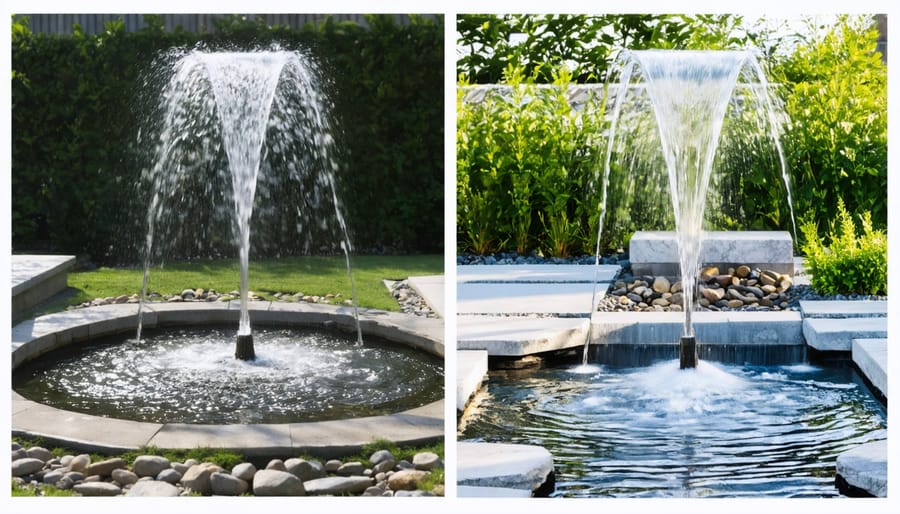 Side-by-side comparison showing incorrect versus correct water feature installations