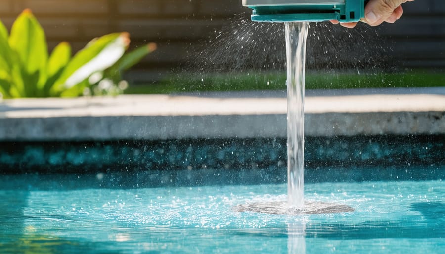 Person cleaning and maintaining an outdoor water feature pump