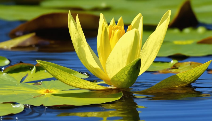 Native Yellow Pond-Lily with large floating leaves and bright yellow flowers