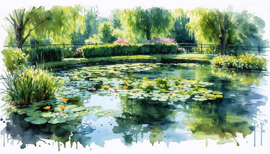 Monet's watercolor interpretation of water lilies and reflection pond at Giverny