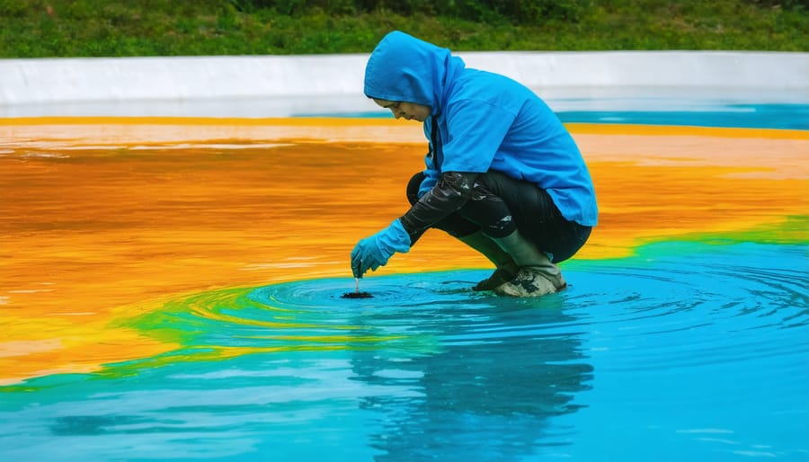Demonstration of pond leak detection using colored dye test method