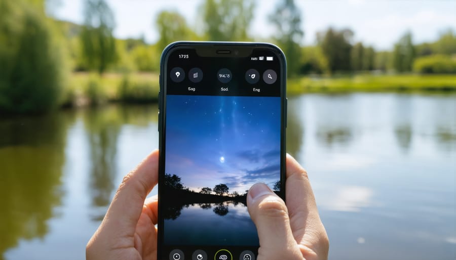 Mobile app interface demonstrating color selection and scheduling controls for pond lighting