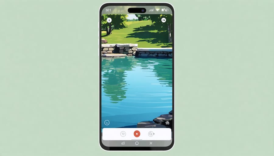 Mobile app interface showing pond surveillance system with predator detection alerts