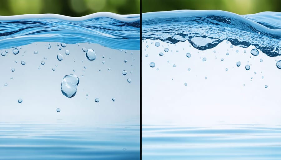 Before and after comparison of pond water levels indicating a liner leak