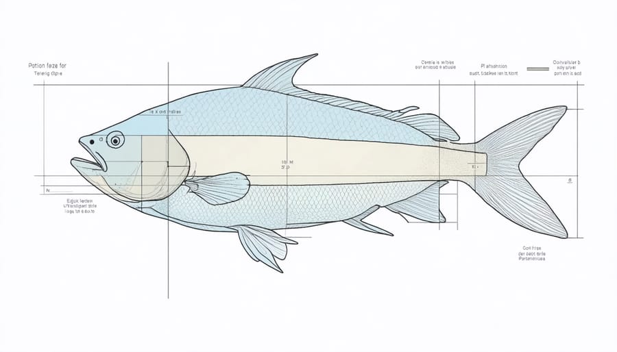 Instructional diagram demonstrating correct fish feeding methods and portion control