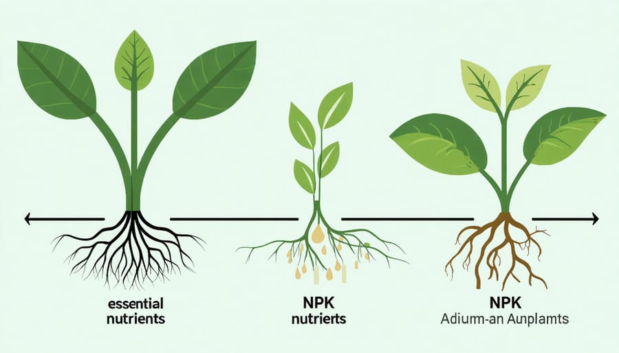 Infographic displaying nitrogen, phosphorus, and potassium roles in aquatic plant nutrition