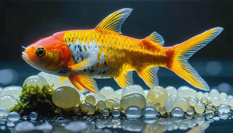 Hand carefully adding trace element supplement to pond water near aquatic plants