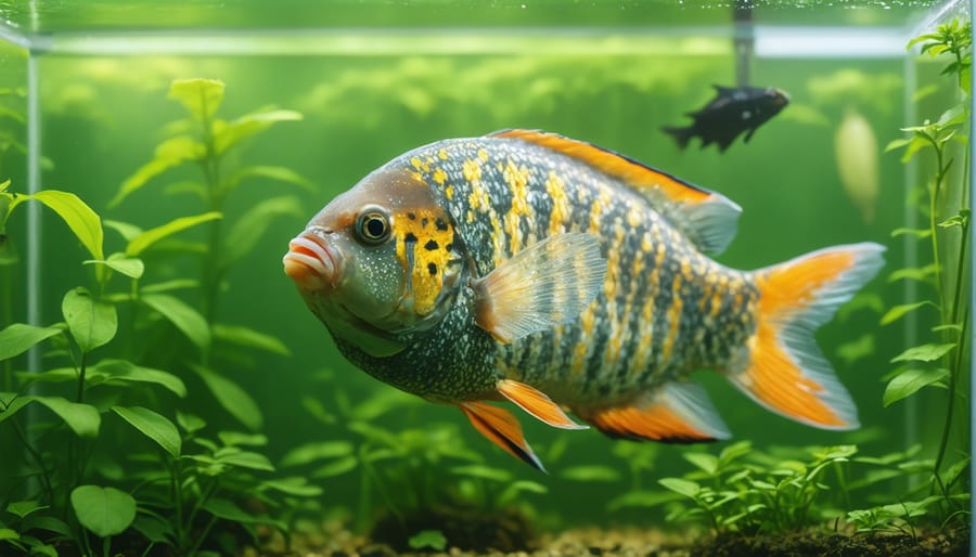 Well-maintained aquaponics fish tank with active tilapia fish