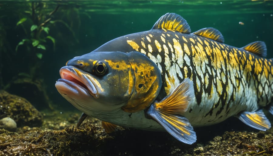 Pond specialist using net to remove invasive fish