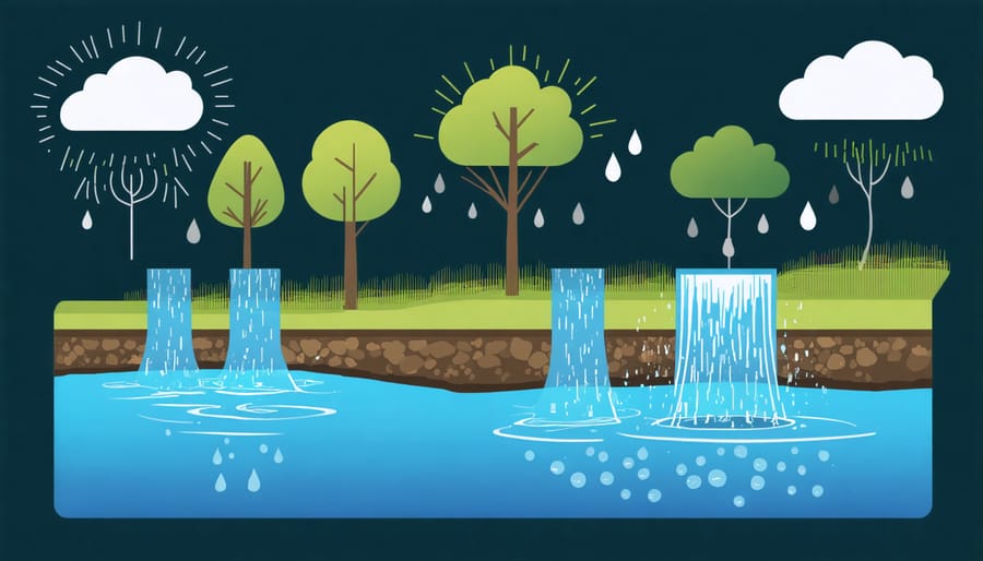 Cross-section illustration of geothermal heat exchange system for ponds